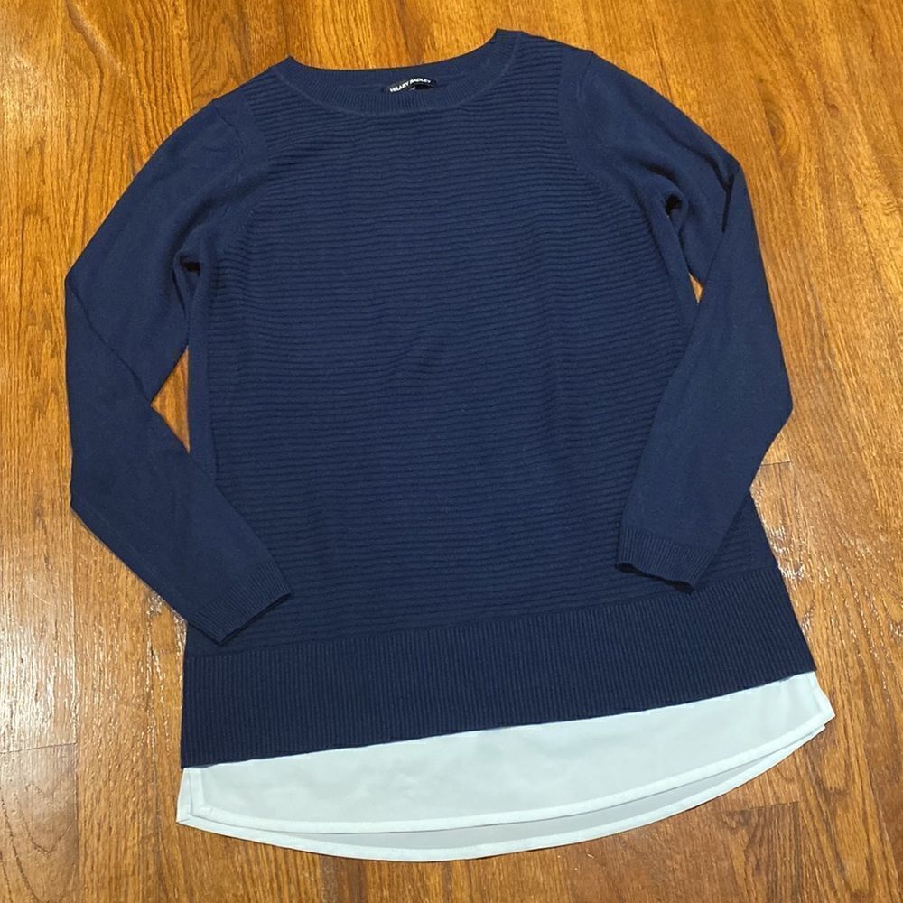 Hilary Radley Navy/White Ribbed Layer Look Long Sleeve Sweater - Size XS